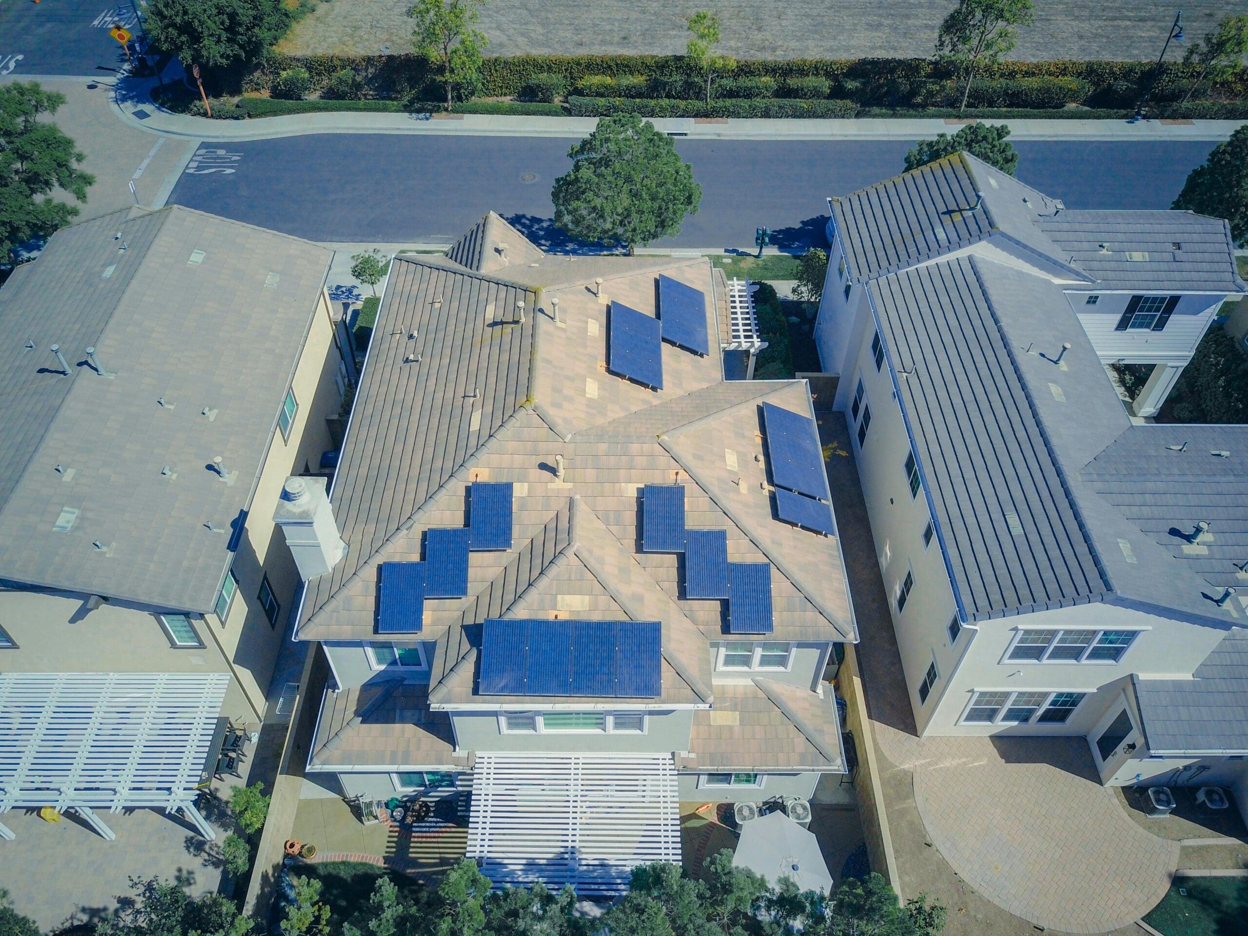 Aerial view of roofs showing roofing trends