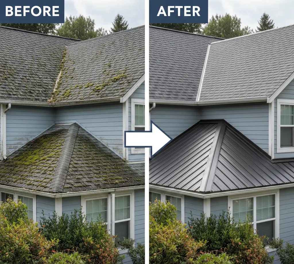 Side-by-Side "Before & After" a new roof